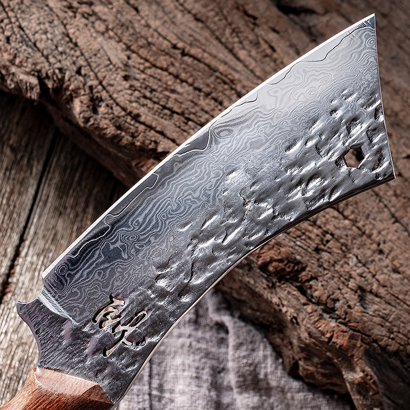 Damascus Steel Knife With Leather Sheath Hand Put Cattle And Sheep Cutting Meat Fruit Knife Outdoor Portable