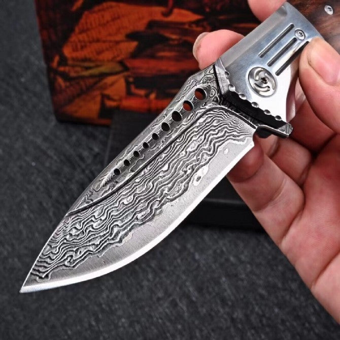 Portable Outdoor Damascus Steel Folding Knife